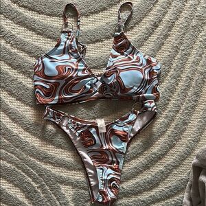 blue & brown swirl bikini